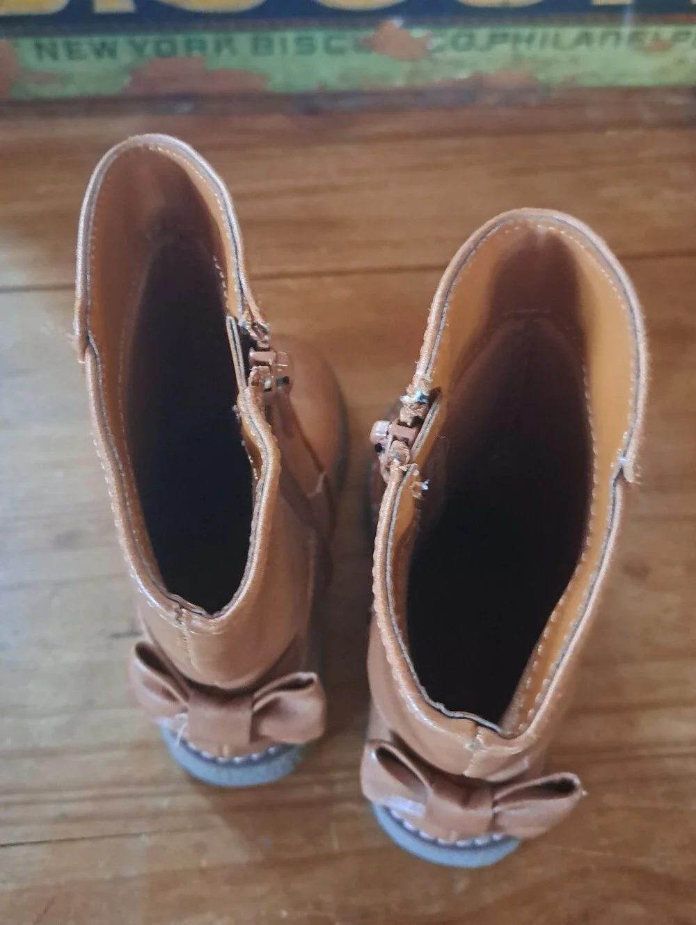 Cat & Jack Brown Riding Boots w/ Side Zippers & Decorative Bows, Toddler Size 6